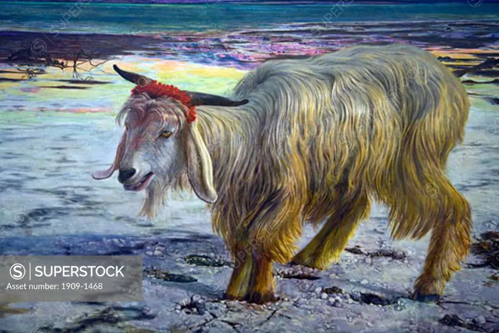 Scapegoat by William Holman Hunt 1854-1855 in the interior of the Lady Lever Gallery in Port Sunlight Model Village Wirral Peninsula Merseyside England UK United Kingdom GB Great Britain British Isles Europe EU