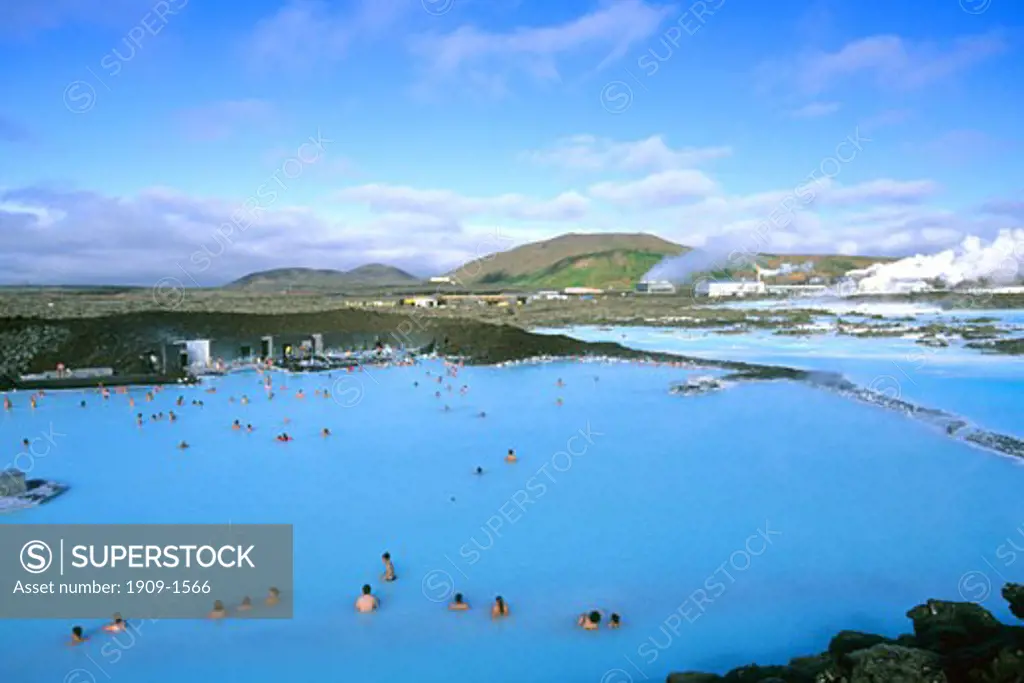 Blue Lagoon Geothermal Spa Pool in summer in day daylight sun sunshine near Reykjavik Iceland Europe This image replaces AF4H77
