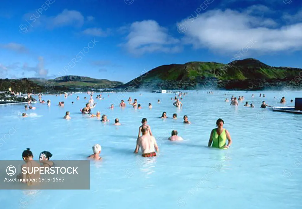 Blue Lagoon Geothermal Spa Pool in summer in day daylight sun sunshine near Reykjavik Iceland Europe This image replaces AF4H79