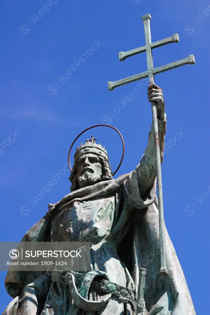 Budapest Hero s Heroes Hero s Square St Stephen Statue Monument Hungary Europe A statue of St Stephen the king who converted Hungary to Christianity