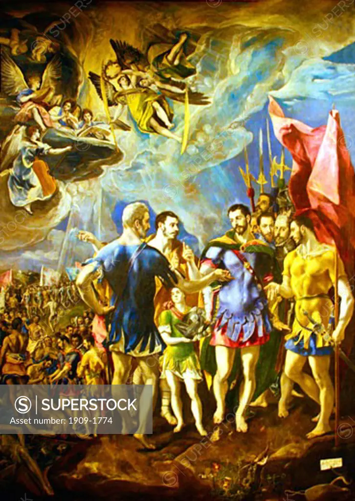 Madrid El Escorial The Martyrdom of St Maurice 1580 83 oil on canvas painted by the Greek artist El Greco Domenico Theotocopuli 1541 1614 which hangs in the Monasterio de El Escorial El Escorial Madrid Spain Espana Europe EU