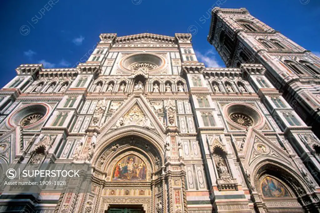 Florence Duomo Cathedral Neo Gothic entrance and marble facade Florence Tuscany Italy Italia Europe EU