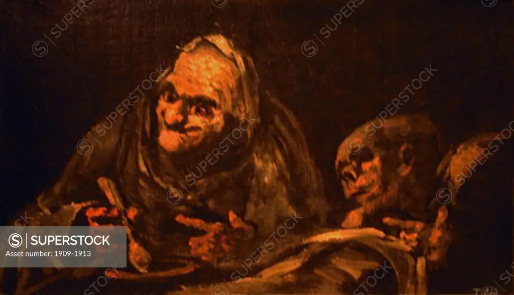Two Old Men Eating one of the Black Paintings 1819 23 oil on canvas by the famous spanish artist Goya y Lucientes Francisco Jose de 1746 1828 Museo del Prado Museum and Art Gallery Madrid Espana Spain Europe EU