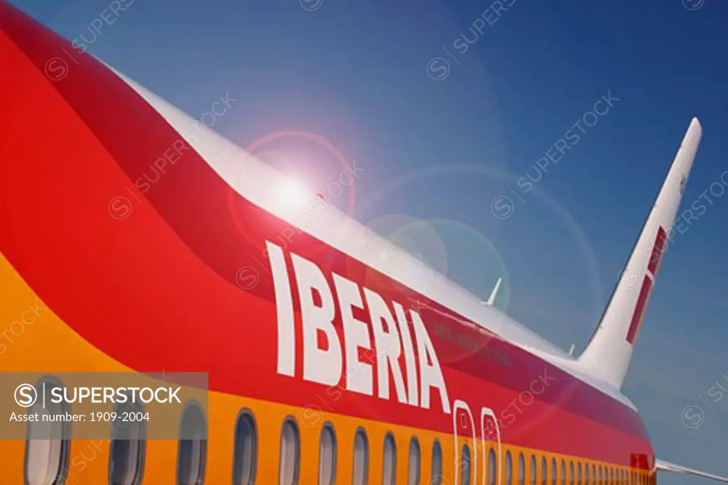 Iberian Airways jet fuselage logo at Madrid International Airport Madrid Spain Europe EU This image replaces AGW3FB