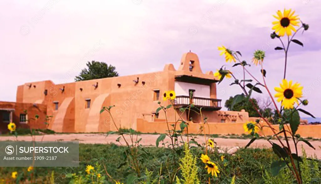 Catholic Mission Church in Red Indian Native Pueblo near New Mexico NM Southwestern Southwest South West USA United States of America North