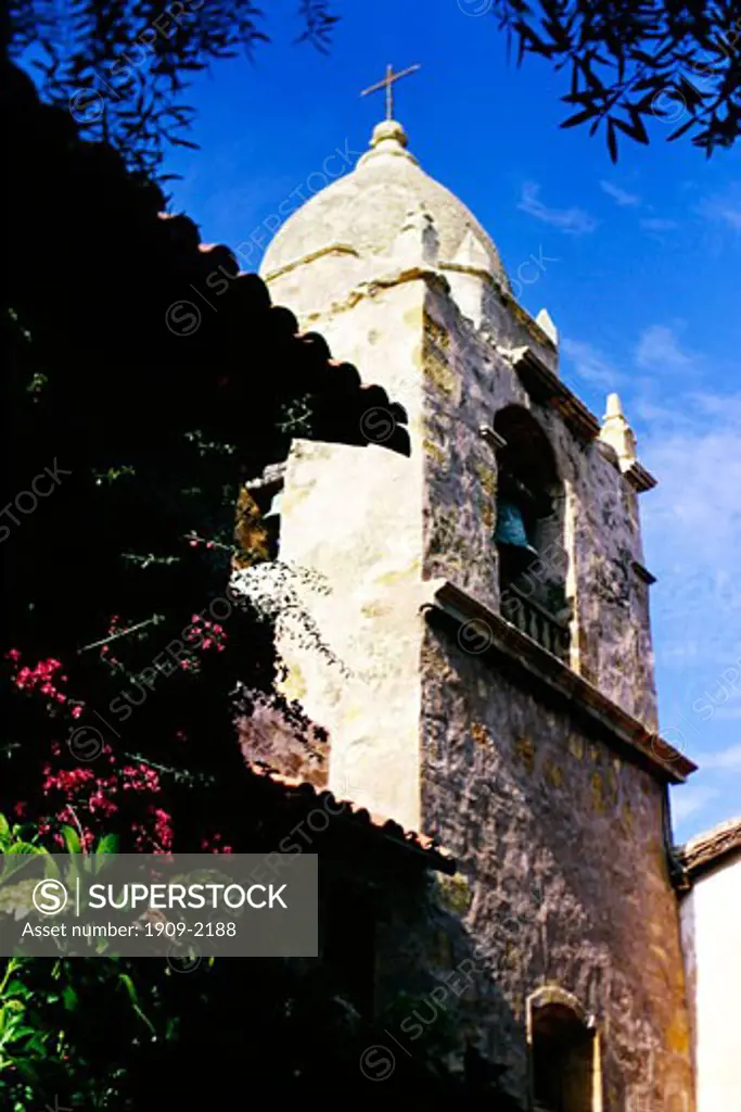 Carmel Mission Bell Tower Basilica built circa 1797 Monterey County California USA U S A United States