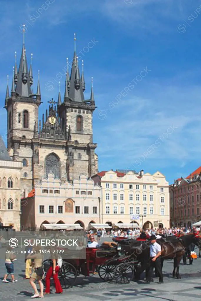 Prague Old Town Square with carriage and horses Czech Republic Europe EU