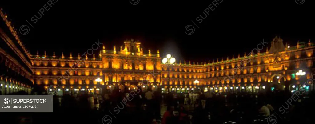 Salamanca Plaza Mayor illuminated at night Salamanca Castile Leon Spain Espana Europe EU