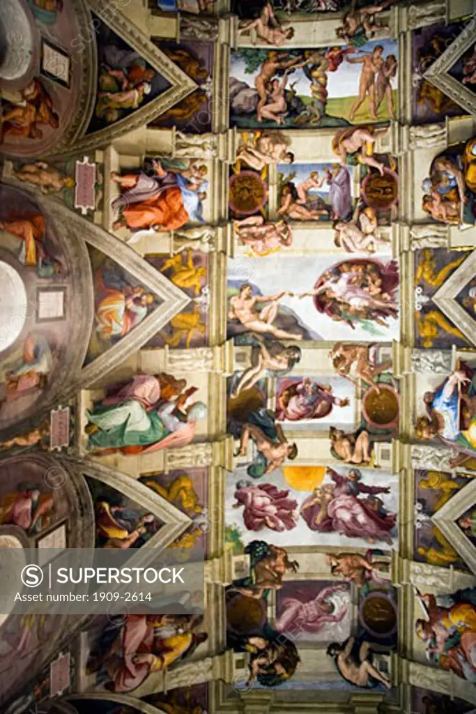 Sistine Chapel ceiling frescoes by Michelangelo Vatican Museum Rome Italy Europe EU