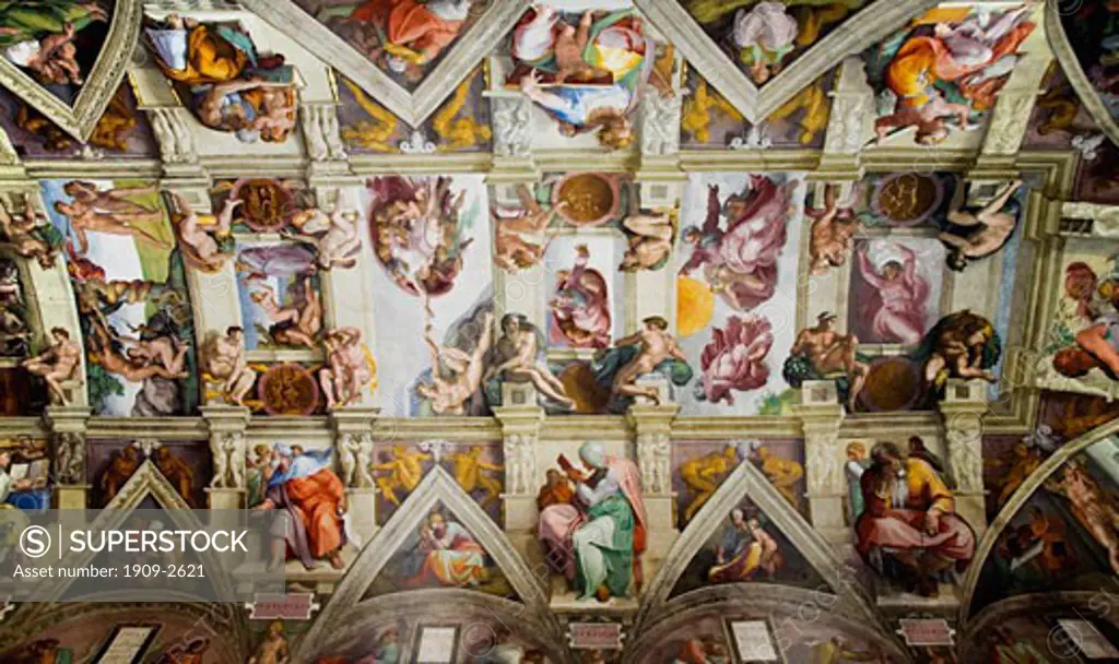 Sistine Chapel ceiling frescoes by Michelangelo Vatican Museum Rome Italy Europe EU