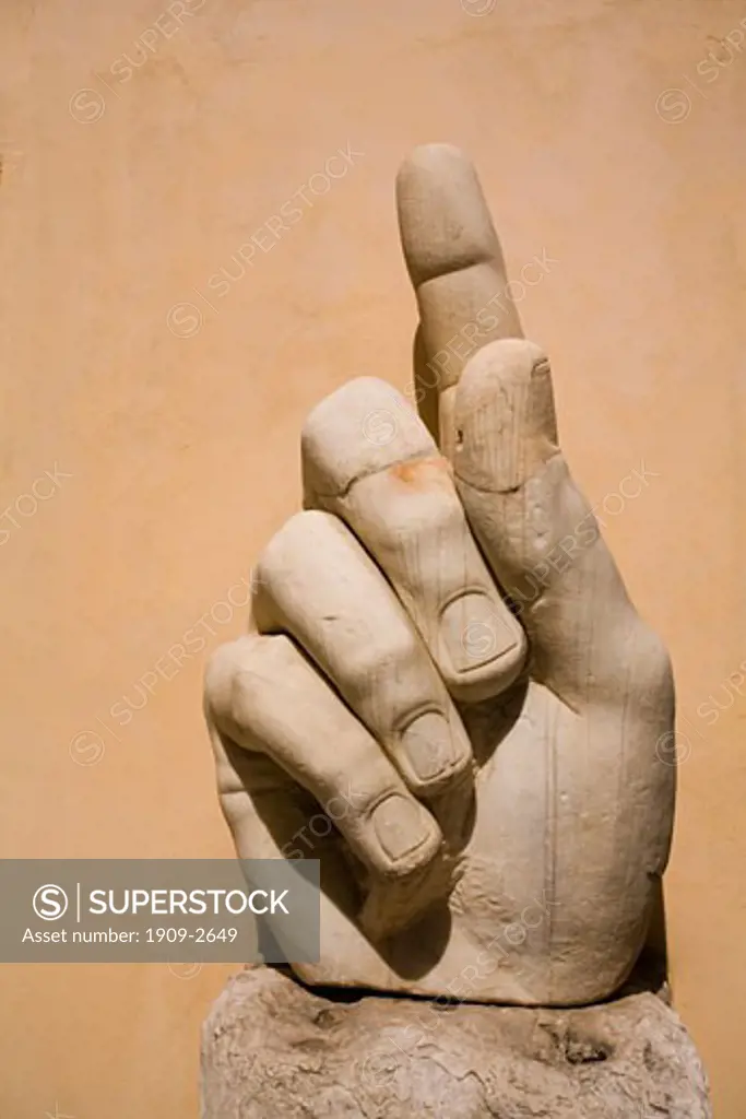 Capitoline Museums hand remnant of colossal sculpture of Constantine in Palazzo dei Conservatori Rome Italy Europe EU