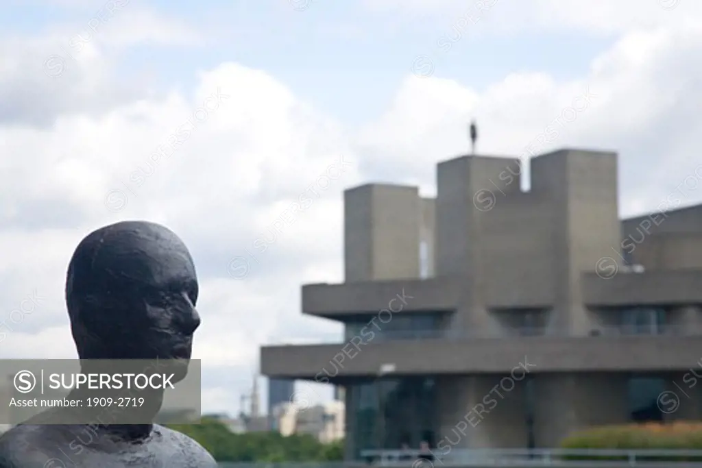 Anthony Gormley Sculpture Figures on Waterloo Bridge and the National Theatre Southbank