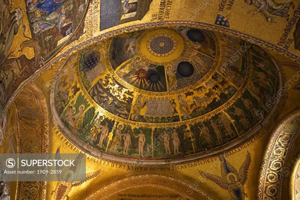 St Saint Marks Marks  Basilica San Marco interior 13th century atrium golden mosaics of Genesis Venice Veneto Italy Europe EU