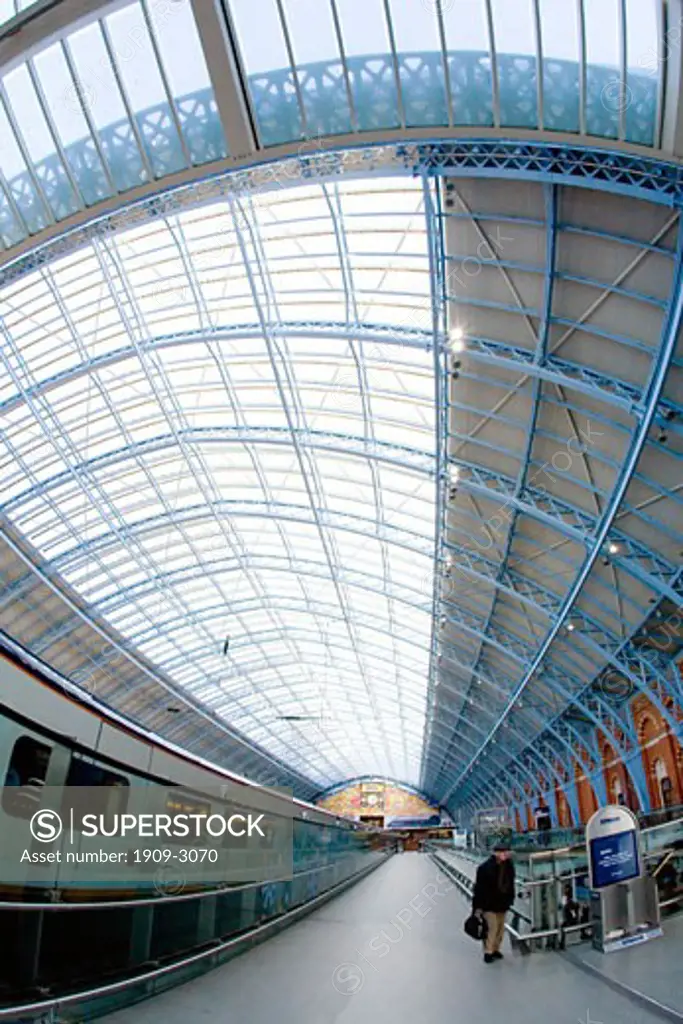 Eurorail eurostar high speed train at St Pancras International Railway Station London England UK United Kingdom GB Great Britain British Isles Europe EU