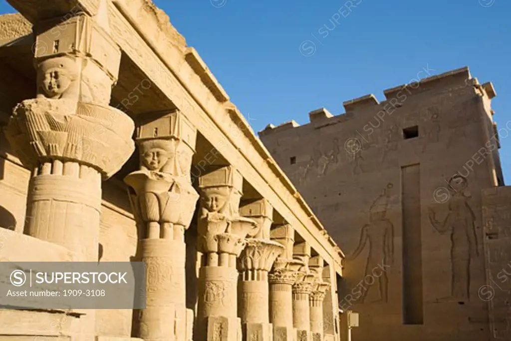 Mammisi or birth house of Ptolemy VI and Second Pylon Temple of Isis Philae  Temple a UNESCO World Heritage site in Nubia near Aswan Upper Egypt North Africa Middle East