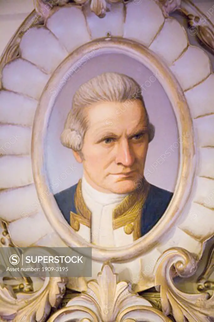 Portrait painting of Captain Cook in the main dining room of the SS Great Britain  the worlds first large iron ship Bristol Avon Somerset England UK United Kingdom GB Great Britain British Isles Europe EU Launched in 1843