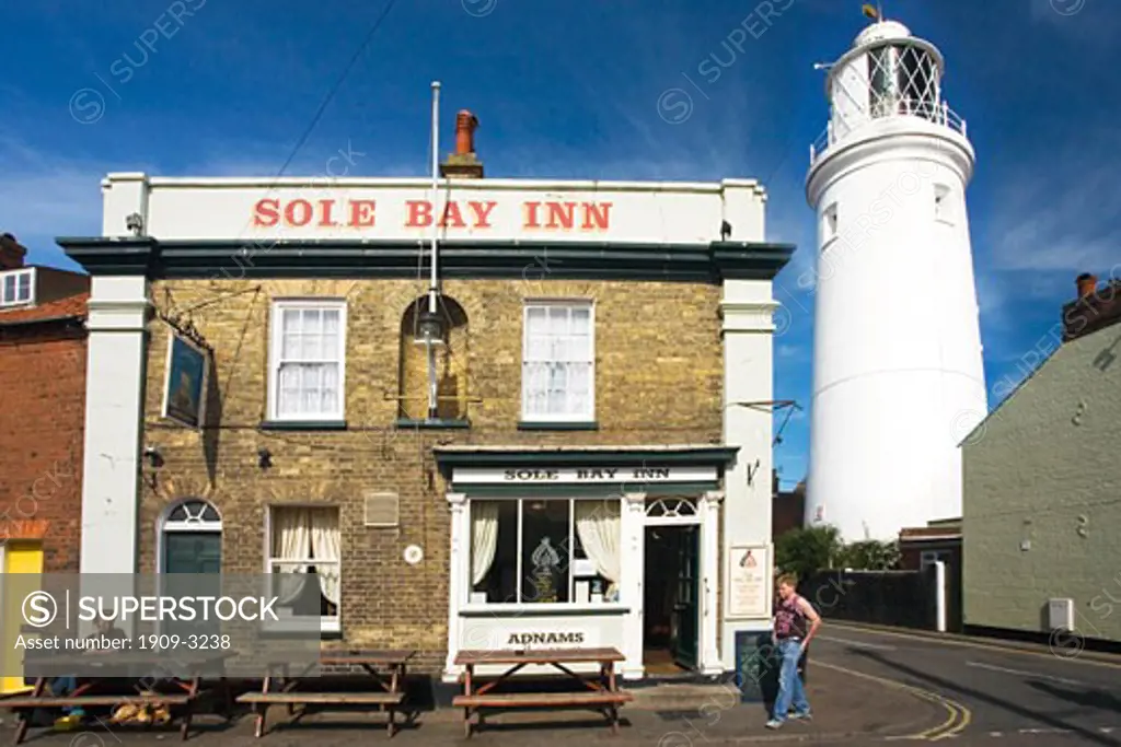 Sole Bay Inn and lighthouse Southwold Suffolk  East Anglia England UK United Kingdom GB Great Britain British Isles Europe EU