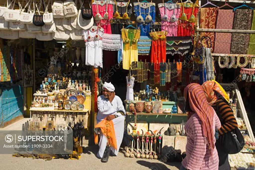Egyptian market stall selling tourist souvenirs gifts Luxor Egypt North Africa