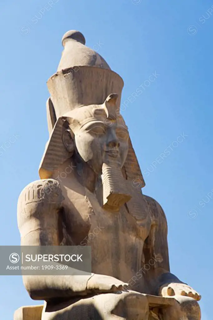 Statue of Ramses II in summer sun sunshine Karnak Temple Luxor Egypt Africa Karnak Temple is the largest temple complex ever built and was gradually enlarged by successive pharoahs over a thirteen hundred year period