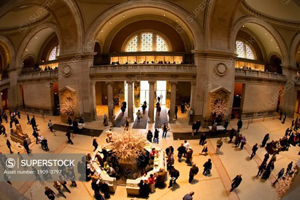 Metropolitan Art entrance hall lobby with welcome and information desk Museum interior New York City  NY NYC USA United States