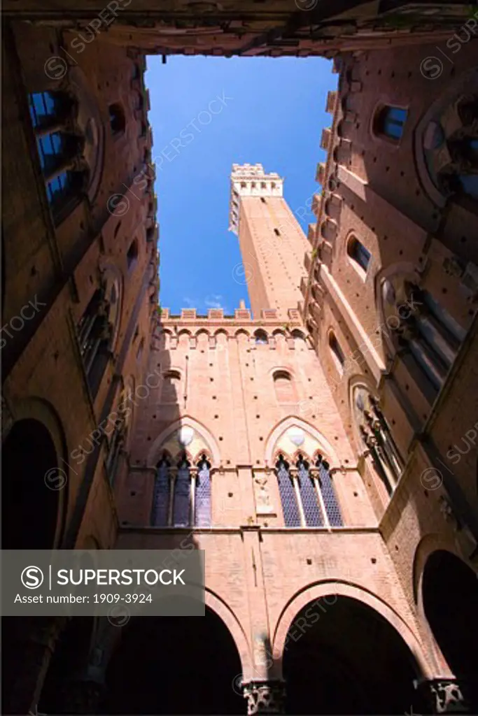 Siena Sienna Palazzo Publico and Torre del Mangia belltower bell tower Siena Tuscany Italy Italia