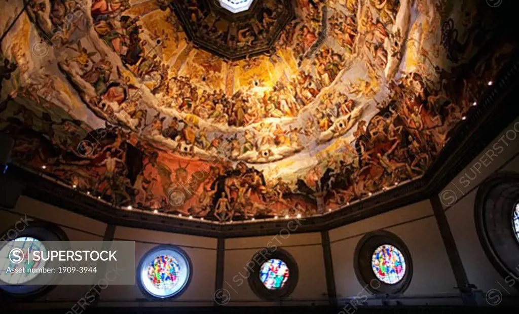 Florence Duomo Santa Maria del Fiore cathedral interior of Brunellesci dome cupola with frescoes of the Last Judgement by Vasari Florence Firenza Tuscany Italy Italia Europe EU