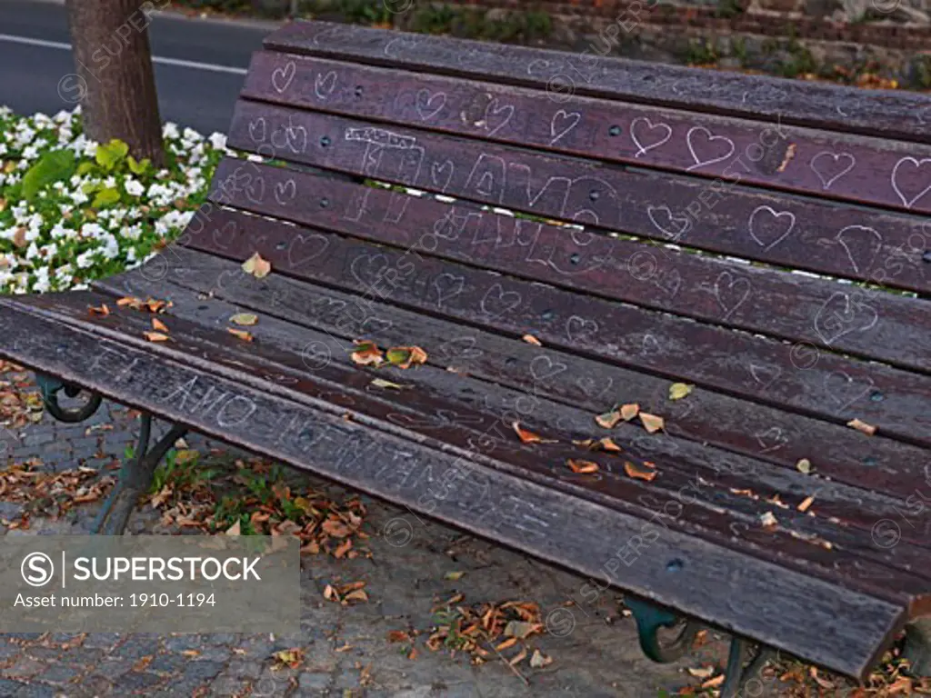 Bench showing graffitti written in italian Ti amo means I love you  in park  Italy  Piedmont