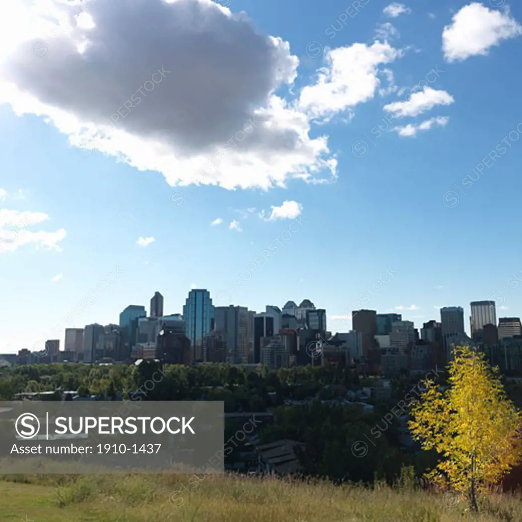 Overview of downtown area in autumn from SAIT hill Calgary CANADA Alberta