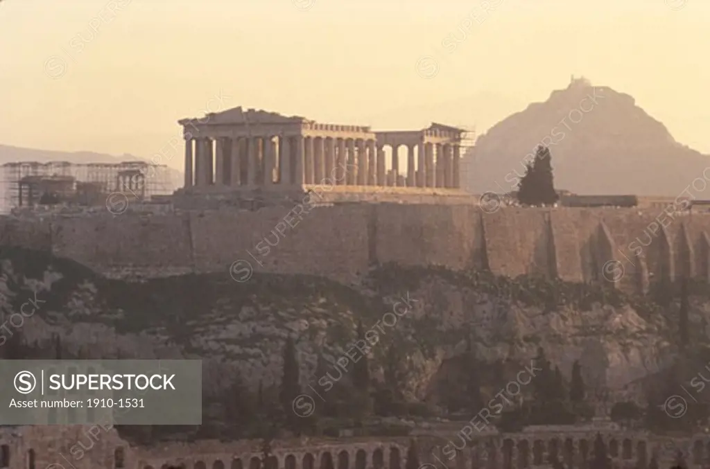 View of thr Acropolis and hills above the city of Athens The Acropolis of Athens is the best known acropolis high city The Sacred Rock in the world  GREECE Athens