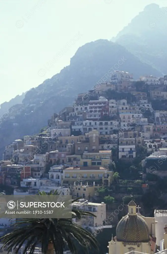 View of perhaps  Amalfis best gem hilltowns Positano showing vertical relief ITALY Lazio Rome