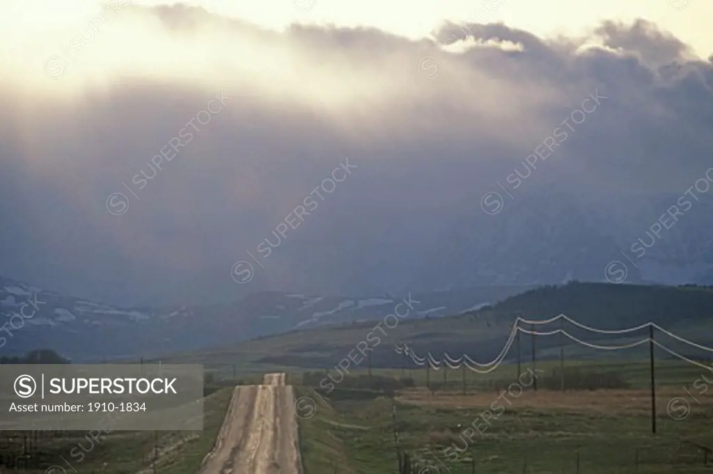 Two lane highway through Blackfoot Reservation on edge of Glacier National Park USA Montana