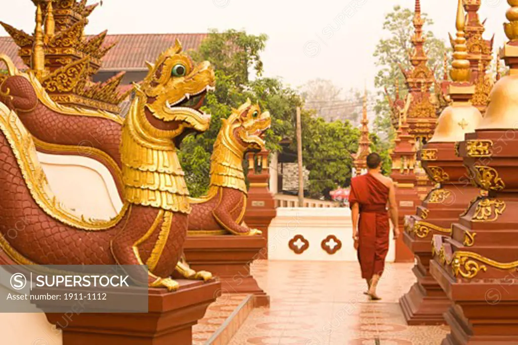 Buddhist Monk  Mornthean Temple  Chiang Mai  Thailand  SE Asia