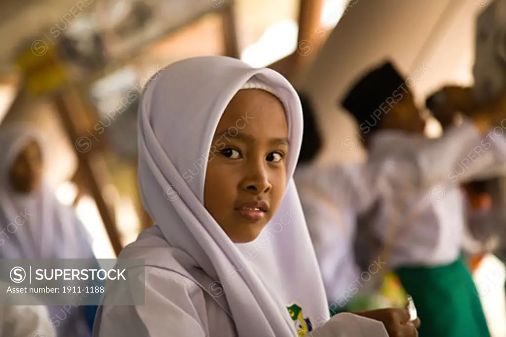 Muslim school children  View from KL Tower  capital city of Kuala Lumpur  Malaysia Peninsula  Malaysia  SE Asia