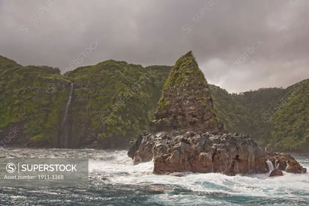 Jurrasic Rock where opening sequence to move Jurrasic Park was filmed  Rugged Coastline of North East Shoreline of Maui  Hawaii  USA