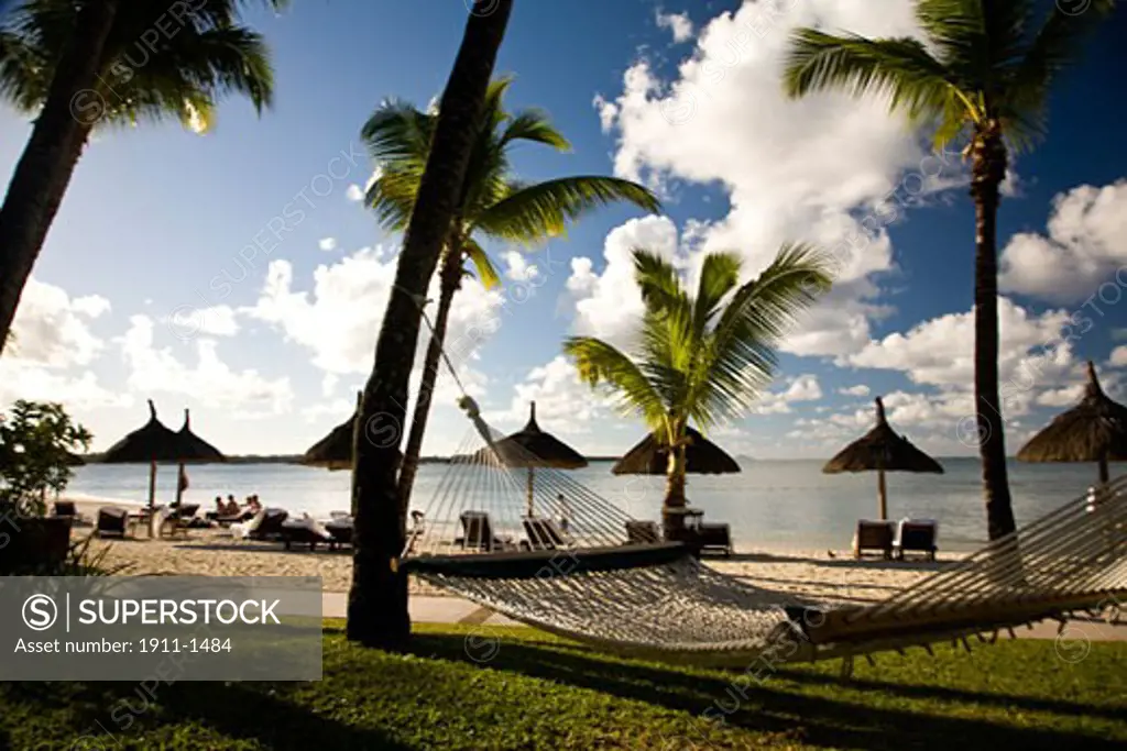 Idyllic Beach and Palm Trees near Le Prince Maurice Resort  Southeastern Mauritius  Africa