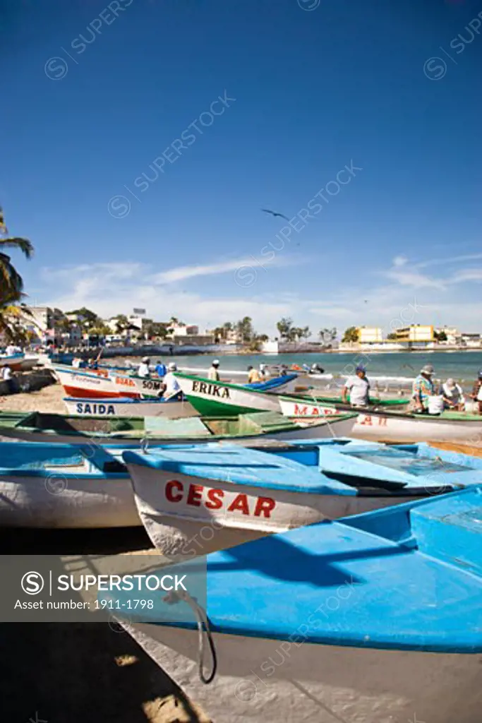 Olas Altas Blvd Beach and Fish Boats  Mazatlan  Sinaloa State  Mexico