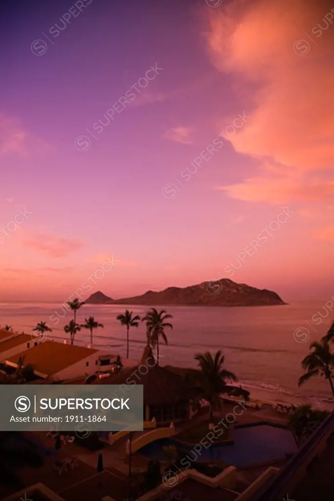 Early morning light  aerial view of Deer Island from Golden Zone Hotel  Mazatlan  Sinaloa State  Mexico