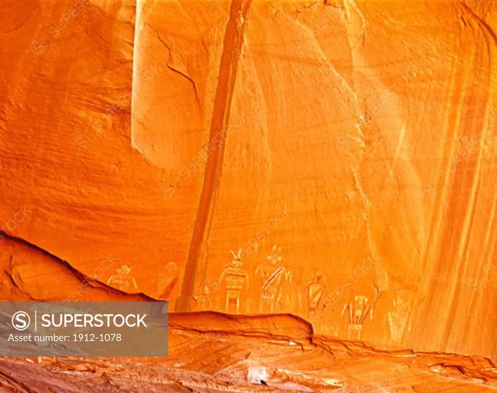 Pictograph Figures on Cliff Wall  Ancient Ancestral Puebloan Rock Art  Arizona