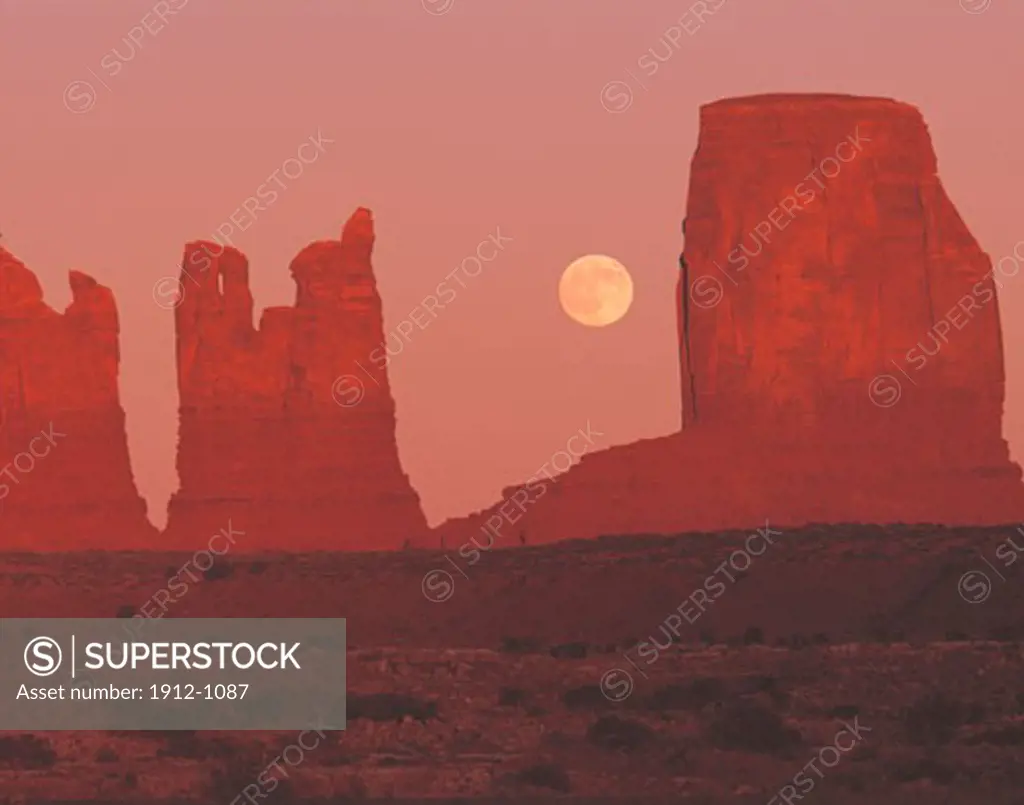 Moonrise at Monument Valley  Monument Valley Tribal Park  Navajo Reservation  ArizonaUtah
