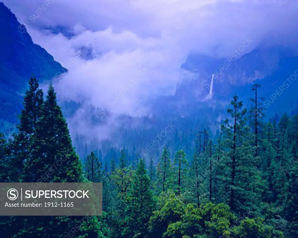 Spring storm in Yosemite Valley over Bridalveil Falls  Yosemite National Park  California