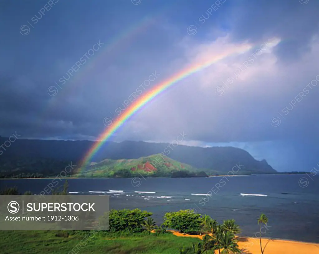 Rainbow at Hanalei Bay  Most Beautiful Bay in Hawaii  Island of Kauai  Hawaii