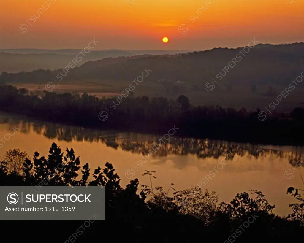 Sunrise on the Ohio River  Wyandotte Woods State Recreation Area with Kentucky on the left bank  Indiana