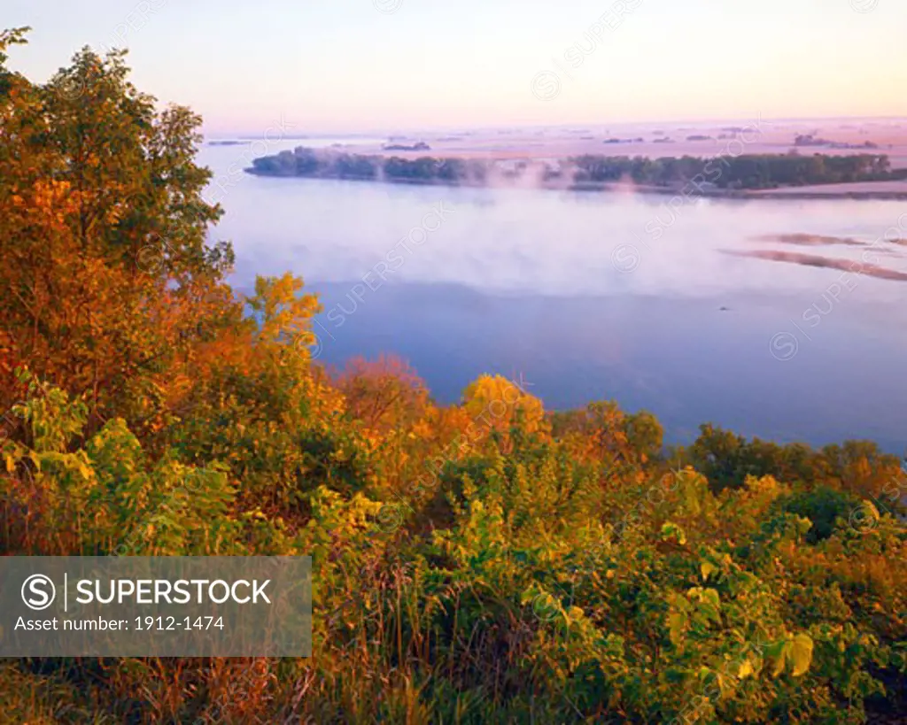 TriState Autumn View of Iowa  South Dakota  Missouri River from the Overlook at Ponca State Park  along the Lewis  Clark National Historic Trail  Nebraska