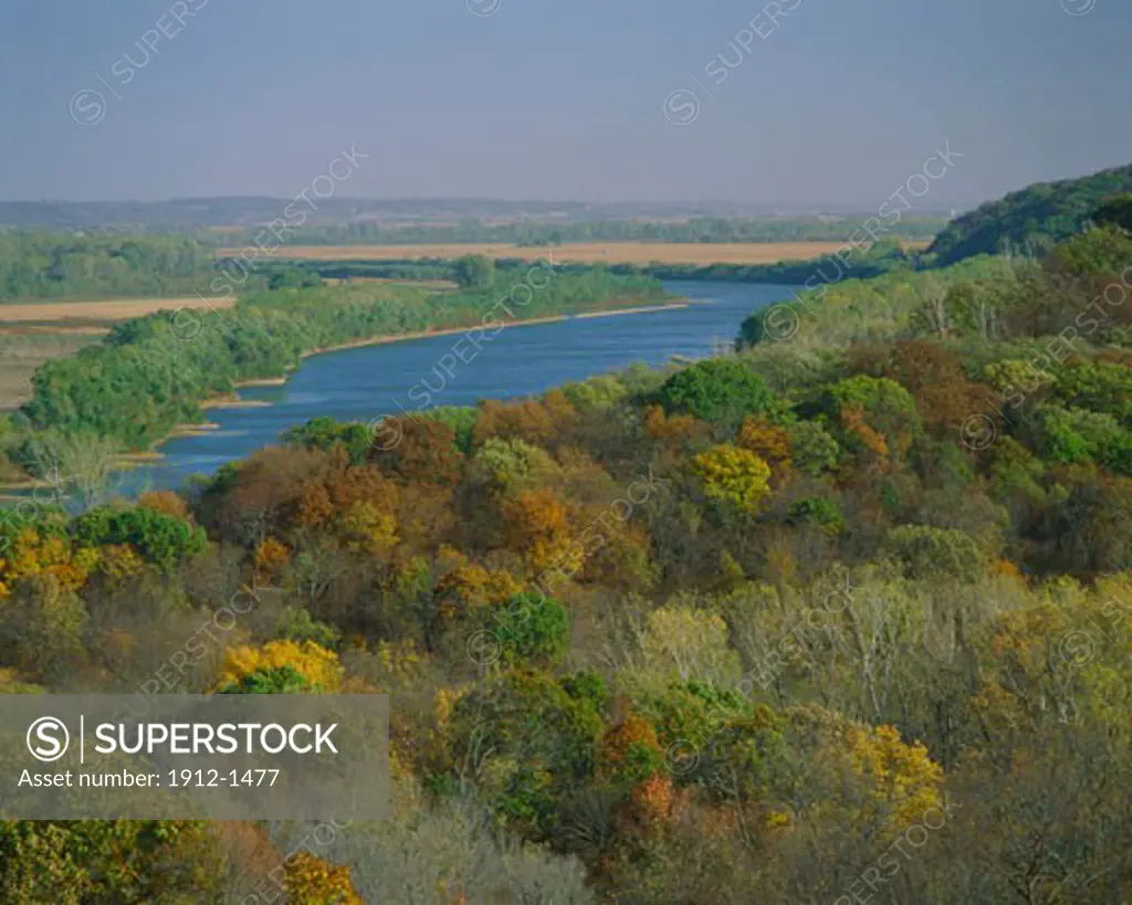 Autumn View of Missouri River  Bluffs  Missouri on the Opposite Bank  Indian Cave State Park  Lewis and Clark Trail  Nebraska