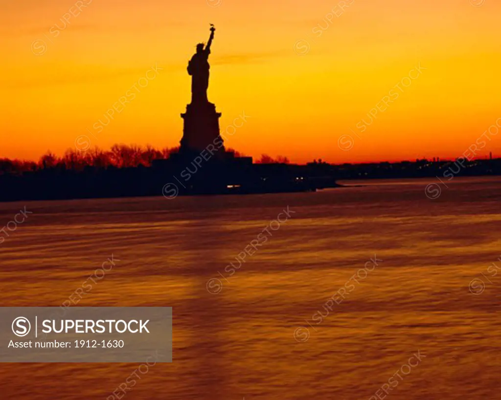 Winter View of Statue of Liberty at Sunrise from New Jersey  Statue of Liberty National Monument  New York