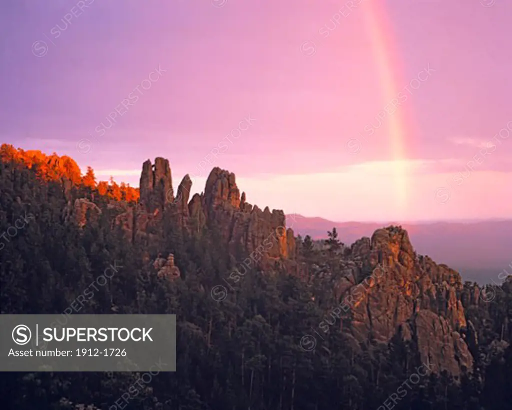 Black Hills Summer Rainbow at Sunset  The Needles  Custer State Park  South Dakota