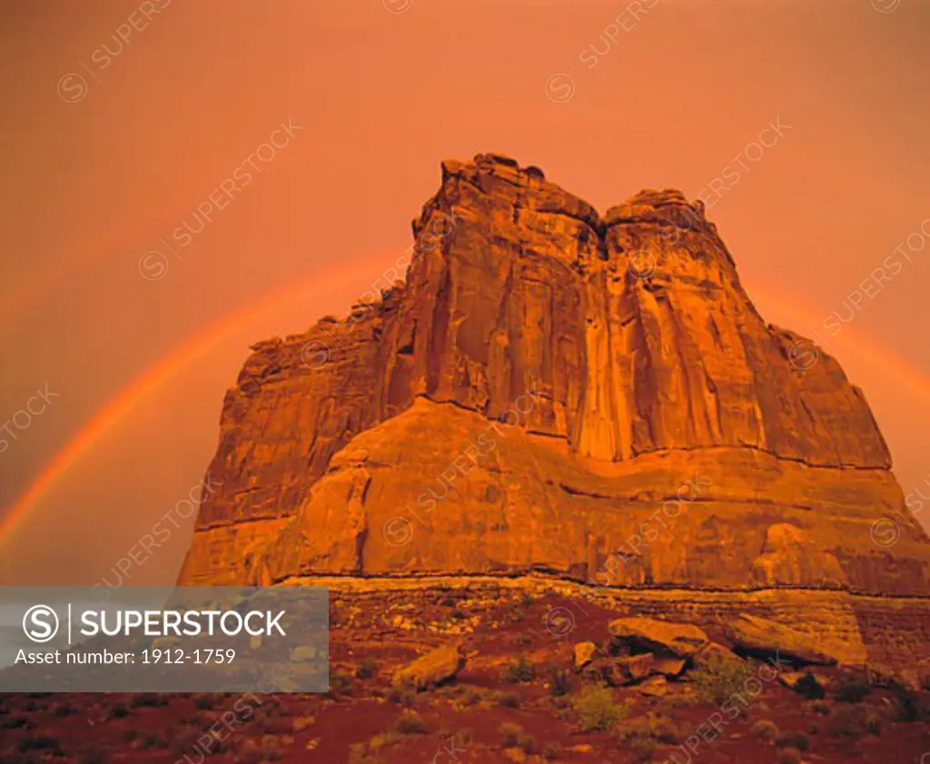 Double Rainbow over Courthouse Tower  Arches National Park  Utah