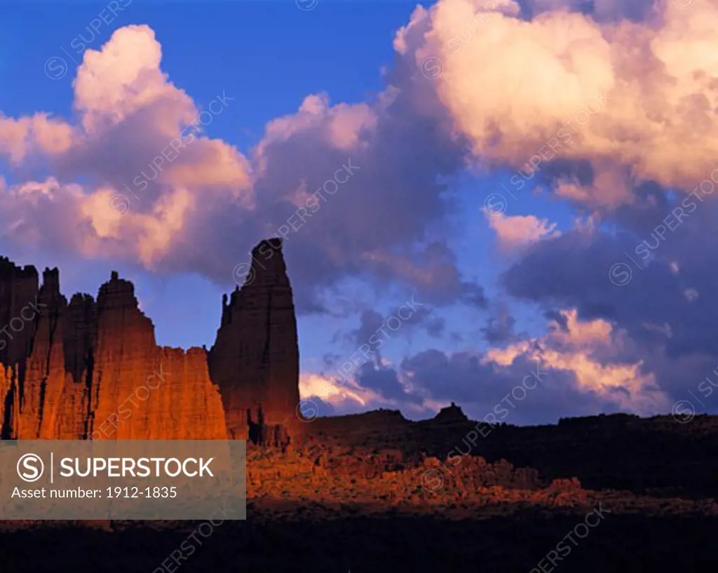 Fisher Towers and Evening Clouds  Titan Spire  Proposed La Sal Waters Wilderness  Utah