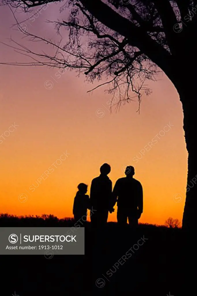 A family enjoys a sunset