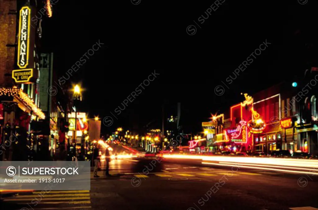 Downtown Broadway in Nashville Tennessee at night